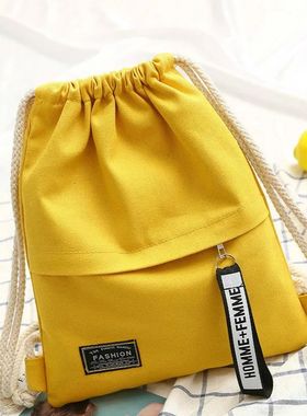 1 Pc Canvas School Bag Double Shoulder Drawstring Backpack D