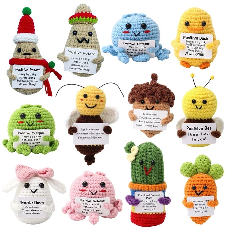 Positive Crochet Doll with Affirmation Card Funny andmade Pl