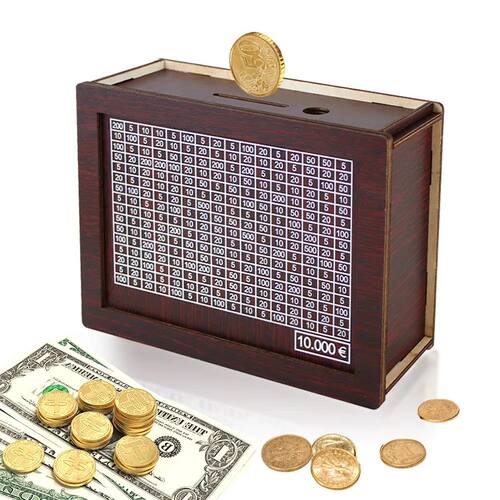 Money Box Wooden Piggy Bank with Saving Goal and Numbers Box