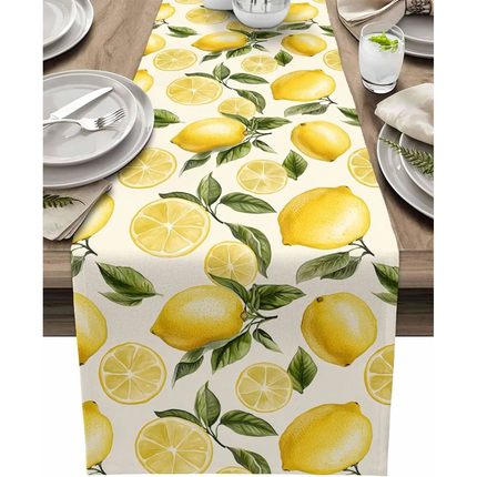 Summer Lemon Theme Linen Table Runner Holiday Wedding Party