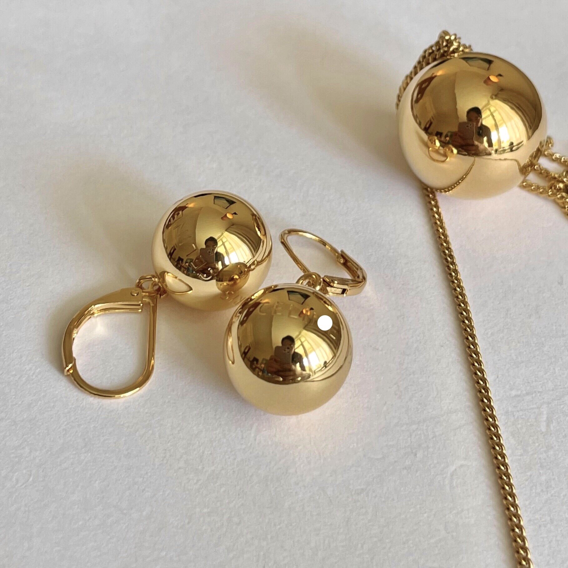 celi新款圆球项链 毛衣链 长款 极简风圆球耳环耳坠耳扣 百搭