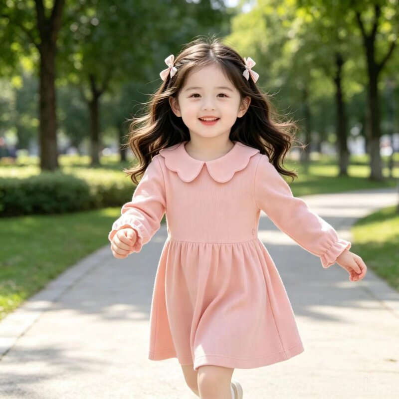 儿童春秋新款洋气2026中小童甜美娃娃领公主连衣裙女宝宝裙子秋装