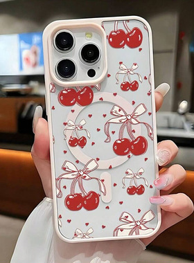 樱桃蝴蝶结磁吸无线充苹果17/16ProMaxiPhone15少女14防摔131211X