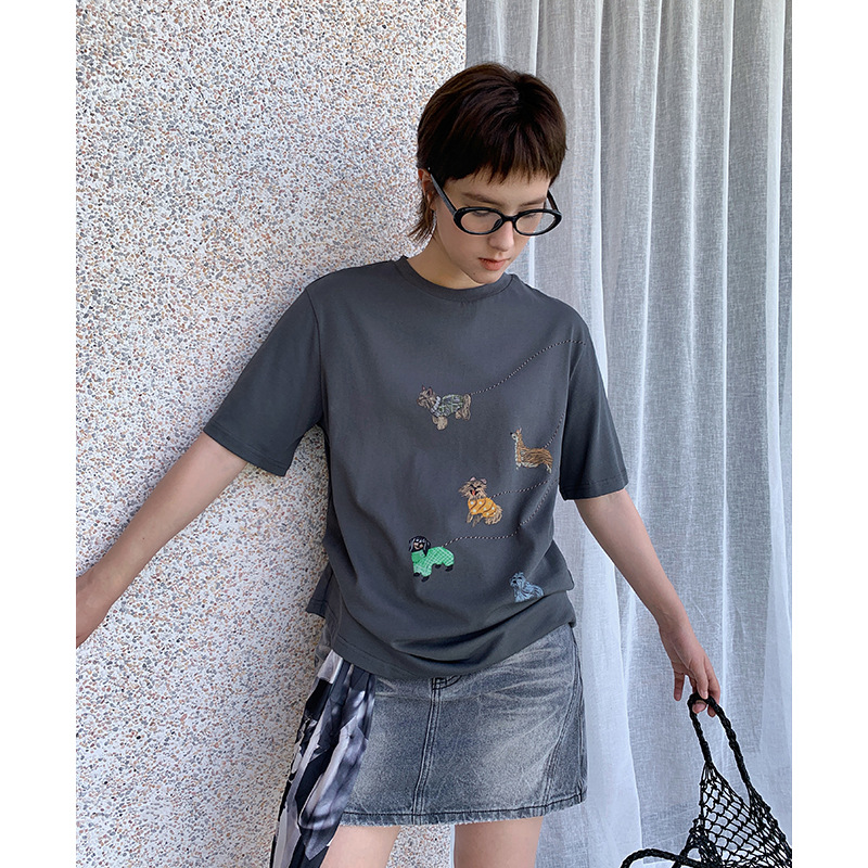 UNITY MODE 十三行卡通趣味印花可爱狗狗短袖T恤女夏250867