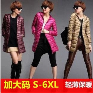 跨境秋冬新款韩版轻薄羽绒服女中长款大码连帽修身冬装胖MM外套潮