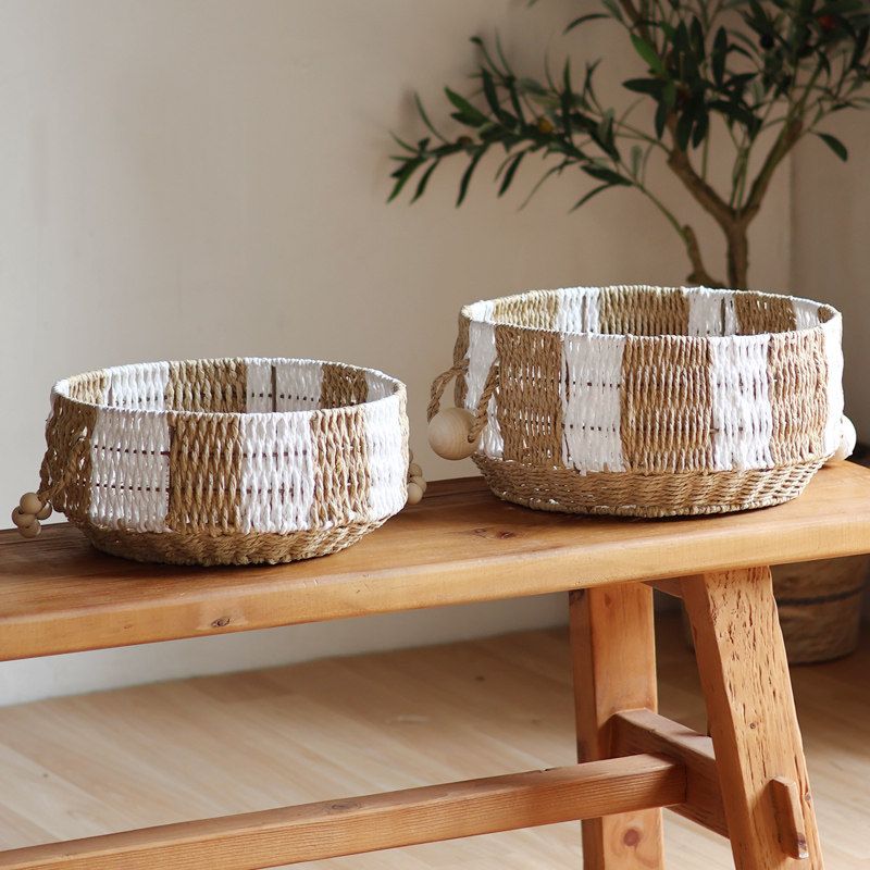 纸绳编织收纳筐家居桌面杂物零食收纳篮床头化妆品首饰整理储物篮,收纳整理,收纳筐,淘宝优惠券,粉丝福利购,淘宝优惠卷