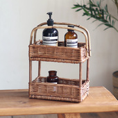 手工编织双层柳编收纳篮手提藤编收纳筐家居客厅厨房装 饰置物架