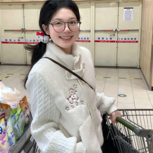 韩系甜美针织拼接兔毛外