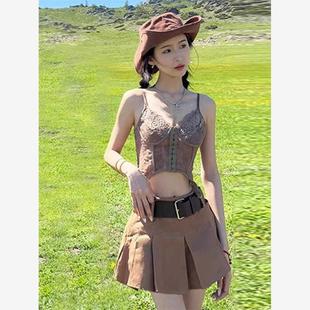 大西北旅游穿搭西部牛仔辣妹风服装草原川西甘南沙漠套装短裙子女