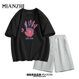 帅气外穿五分短裤 T恤个性 男士 夏季 棉致潮牌夏装 套装 宽松圆领短袖