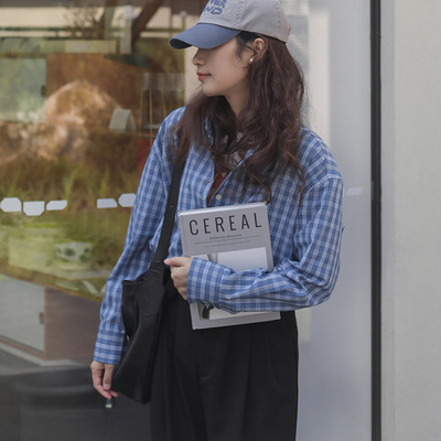 长袖全棉衬衫格子宽松