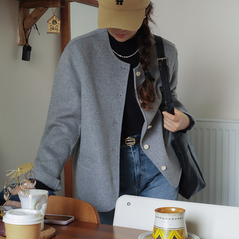 韩系短款双面羊毛短款外套大衣