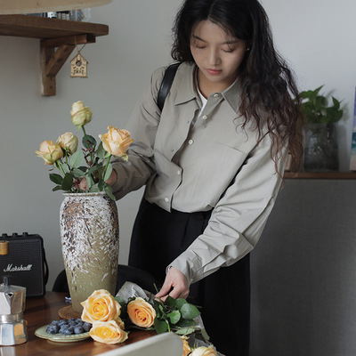 宽松韩系长袖纯棉衬衫