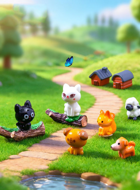 微景观可爱黑白小猫狐狸小动物系列 园艺造景diy装饰品迷你小摆件