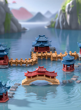 微景观创意亭台楼阁假山中式园艺造景 DIY装饰品迷你桌面树脂摆件