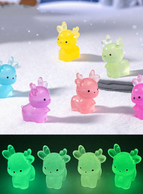 微景观夜光可爱圣诞鹿公仔 雪地造景diy装饰品迷你桌面树脂小摆件