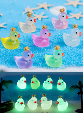 微景观树脂工艺品可爱发夜光皇冠小黄鸭子公仔鱼缸园艺造景小摆件