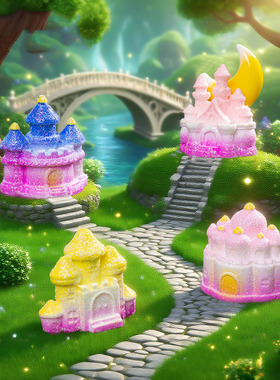 微景观简约创意闪亮童话小城堡园艺造景 DIY装饰品迷你树脂小摆件