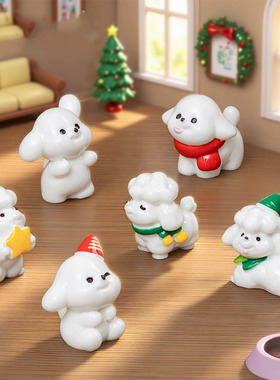 微景观可爱圣诞围巾小狗 萌粒圣诞节造景diy装饰品迷你树脂小摆件