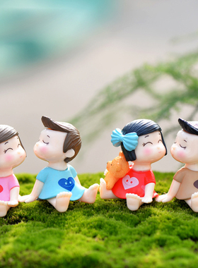3.9x4.1cm创意卡通人物公仔微景观DIY造景配件蝴蝶结情侣盆栽装饰
