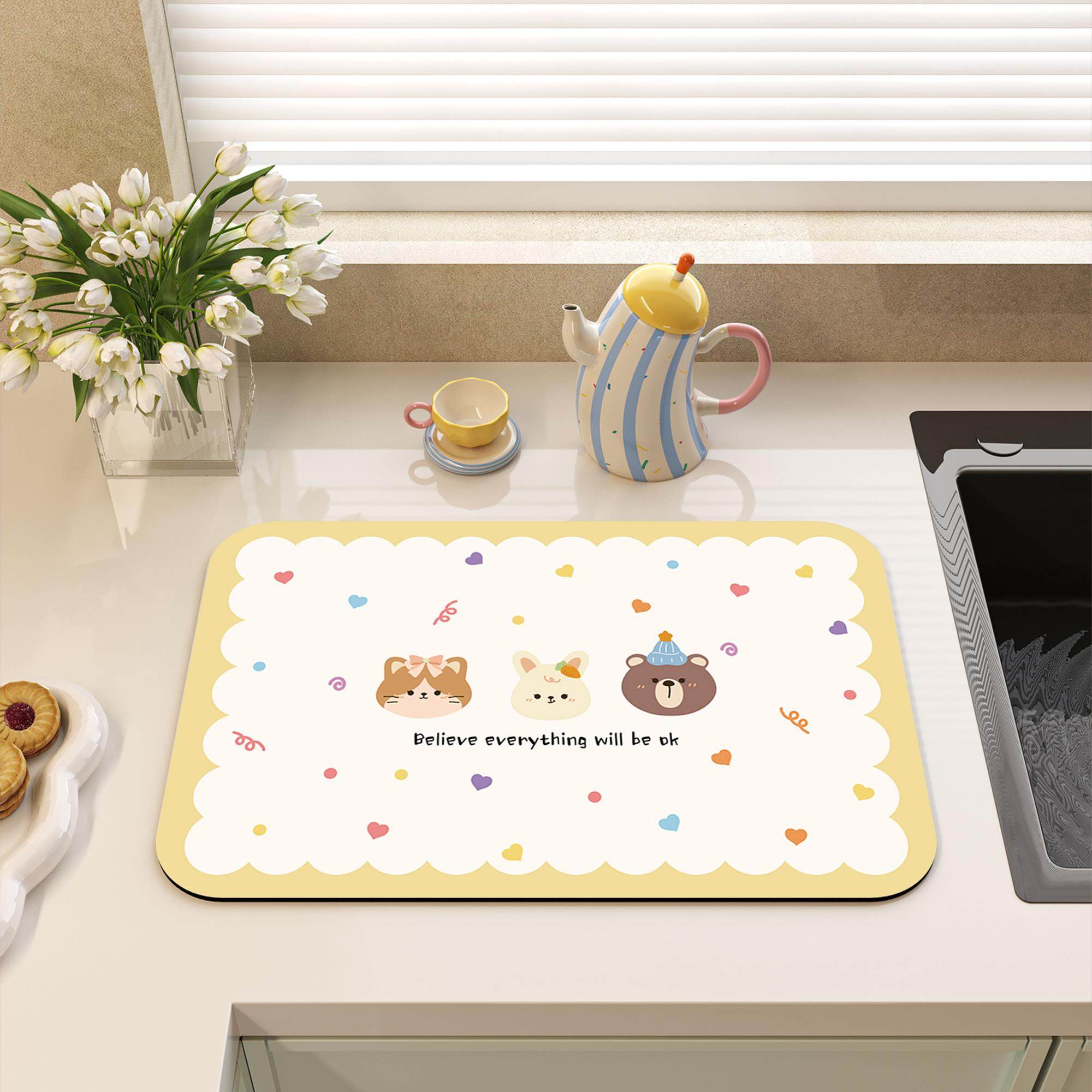 卡通厨房台面沥水垫韩式奶油风咖啡机垫硅藻泥吸水防滑隔热垫,居家布艺,餐垫,淘宝优惠券,粉丝福利购,淘宝优惠卷