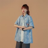 1404-2-C28-P53新款时尚精致潮流宽松短袖衬衫男女同款情侣款，男装衬衫，星座1404-3