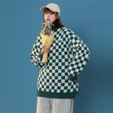 1404-1-703-P60男女秋冬款日系行圆领领休闲时尚格子毛衣，男装卫衣，星座1404-3
