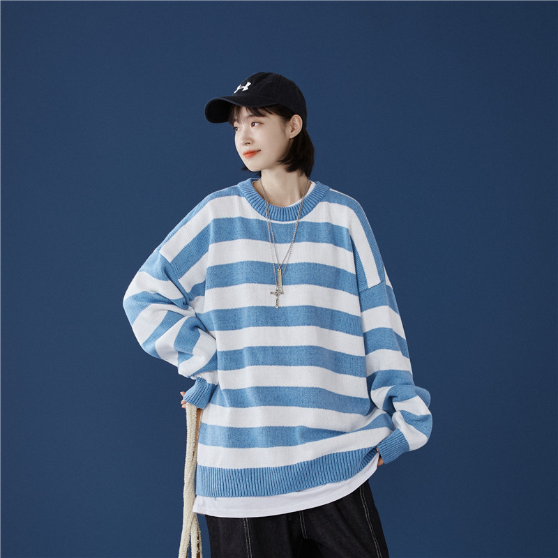 714-2-702男女秋冬款日系行圆领领休闲条纹毛衣潮hh，男装卫衣，星座1404-3