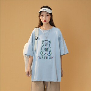 1404-2-T061-P35新款短袖女夏季ins潮牌港风t恤网红宽松半袖H图片