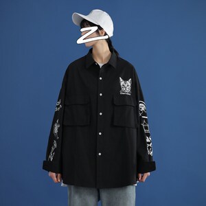 新款中性风棉蓝底衬衫潮纯棉长袖印花外套1404-2-C18-P48图片
