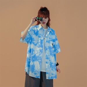 1404-2-C27-P50新款时尚精致潮流宽松短袖衬衫男女同款情侣款图片