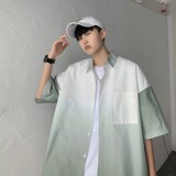 1404-2-C29-P50新款时尚精致潮流宽松短袖衬衫男女同款情侣款C，男装衬衫，星座1404-3