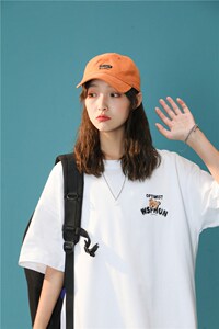 1404-2-T072-2023新款创意字母印花宽松T恤圆领落肩学生短袖衫中图片