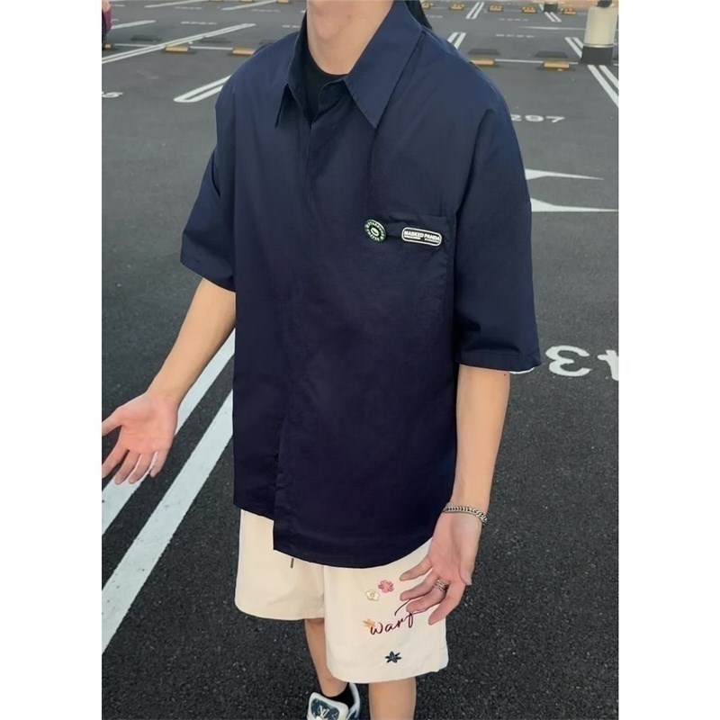 1404-1-9139-p50时尚新款港风新中式平铺休闲短袖衬衫，男装T恤，星座1404-1