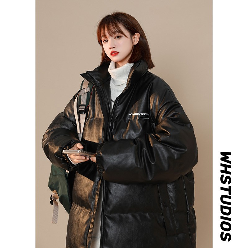 1404-1-9019-p110男女加厚棉衣 新款港风中性皮外套御寒棉服图片