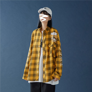 港风精品情侣格子衬衫男女714-1-C19-C20短袖批x