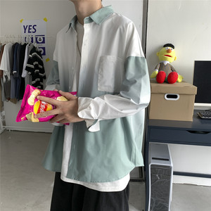 714-1-c26男长袖潮流帅气复古休闲港风chic上衣扎染衬衫3好图片