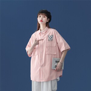 新款衬衫潮中性风棉蓝底纯棉长袖 印花衬衫潮 外套1404-2-C18-P48图片