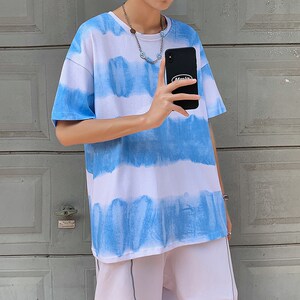 714-2-t070男装新款女港风短袖情侣t恤 夏季条纹体恤n图片