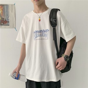 714-2-T092男装新款港风短袖棉麻夏季数码印花体恤情侣好港潮图片