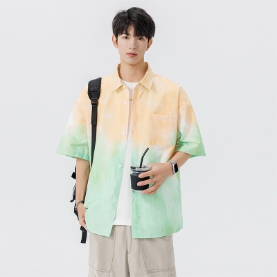 1404-1-c02610-p49 2026夏季新款男条纹设计感渐变色休闲短袖衬衫