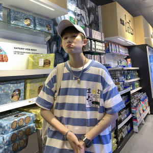 714-1-T097-p35男女款新款港风短袖纯棉夏季体恤情侣上衣圆领图片