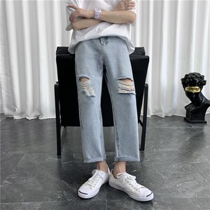 21男刺绣新款港风精品牛仔裤破洞休闲女裤子714-2潮图片