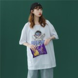 1404-2-T069-P22条纹款字母印花宽松T恤圆领落肩学生短袖衫，女装T恤，星座1404-3