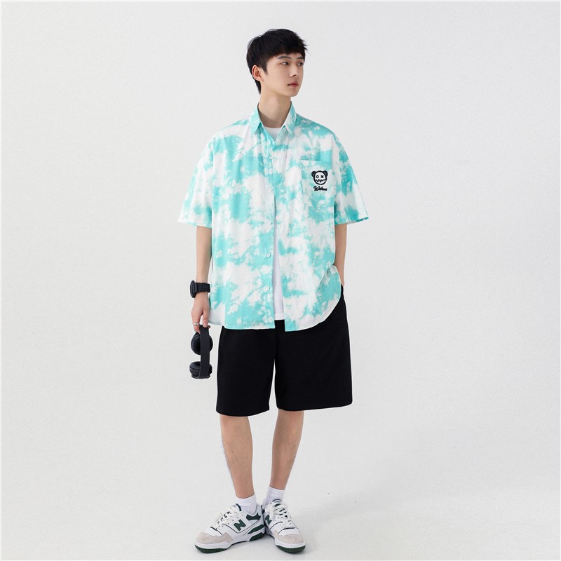 1404-2-C25-P50新款时尚精致潮流宽松短袖衬衫男女同款情侣款K,男装衬衫,星座1404-3