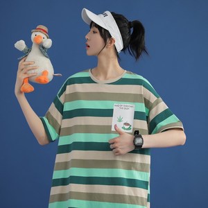 1404-1-T095-p男装新款女港风短袖棉中性风夏季t恤条纹图片