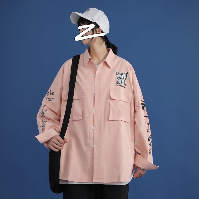 2021新款中性风棉长袖印花外套衬衣714-1-C18,u百搭图片