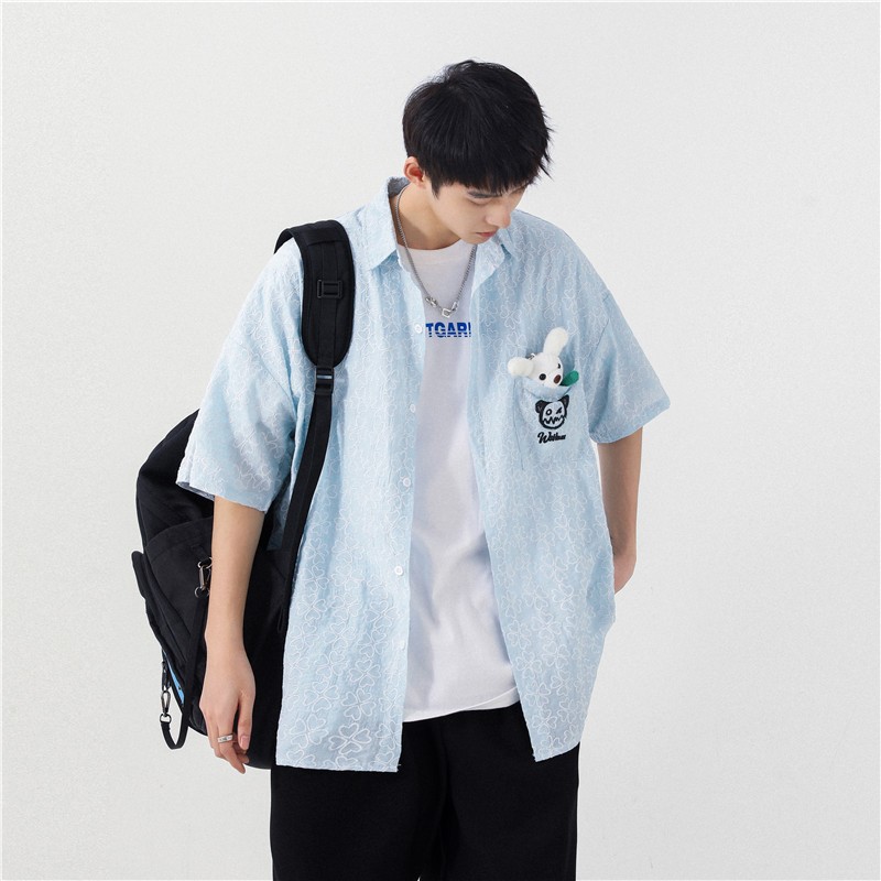 1404-2-C36-P60新款时尚精致潮流宽松短袖衬衫男女同款情侣款,男装衬衫,星座1404-3