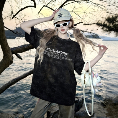 1404-1-2ZR01-p39 夏装新款扎染印花短袖宽松T恤