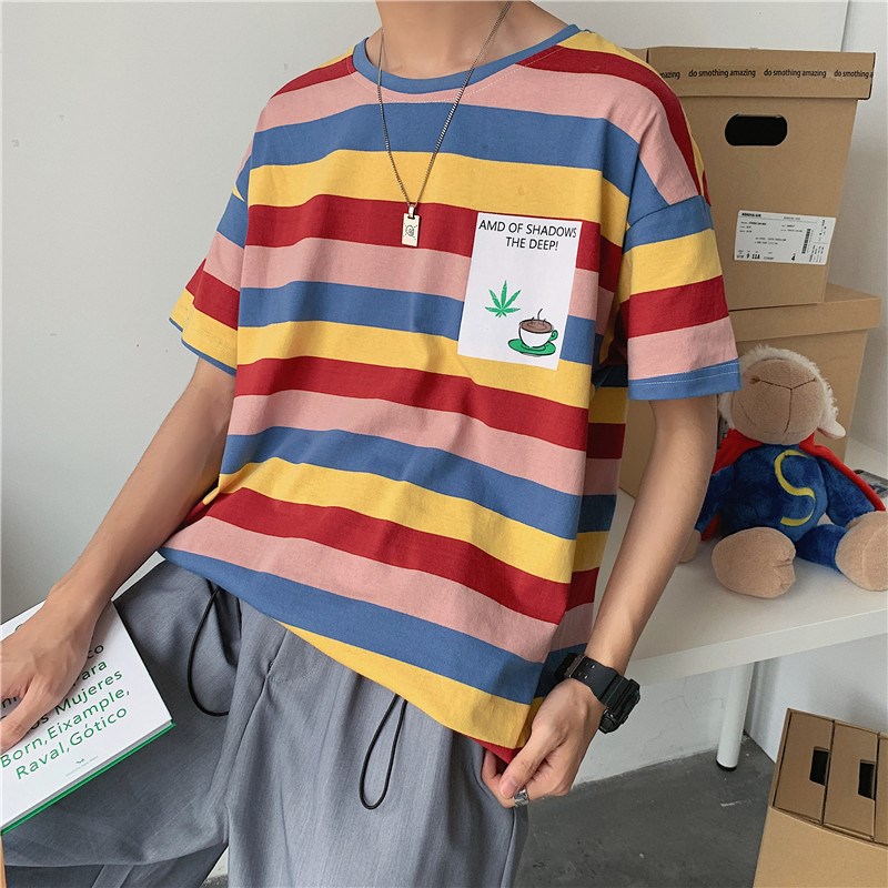 1404-1-T095-p男装新款女港风短袖t恤夏季条纹体恤C,男装T恤,星座1404-3